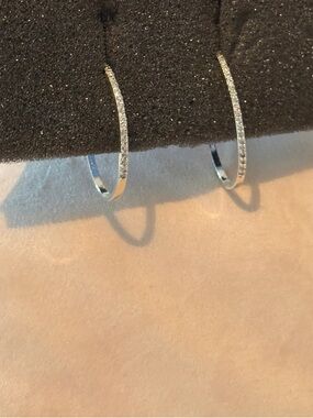 Sterling Silver Sparkle Hoop Earrings - Silver